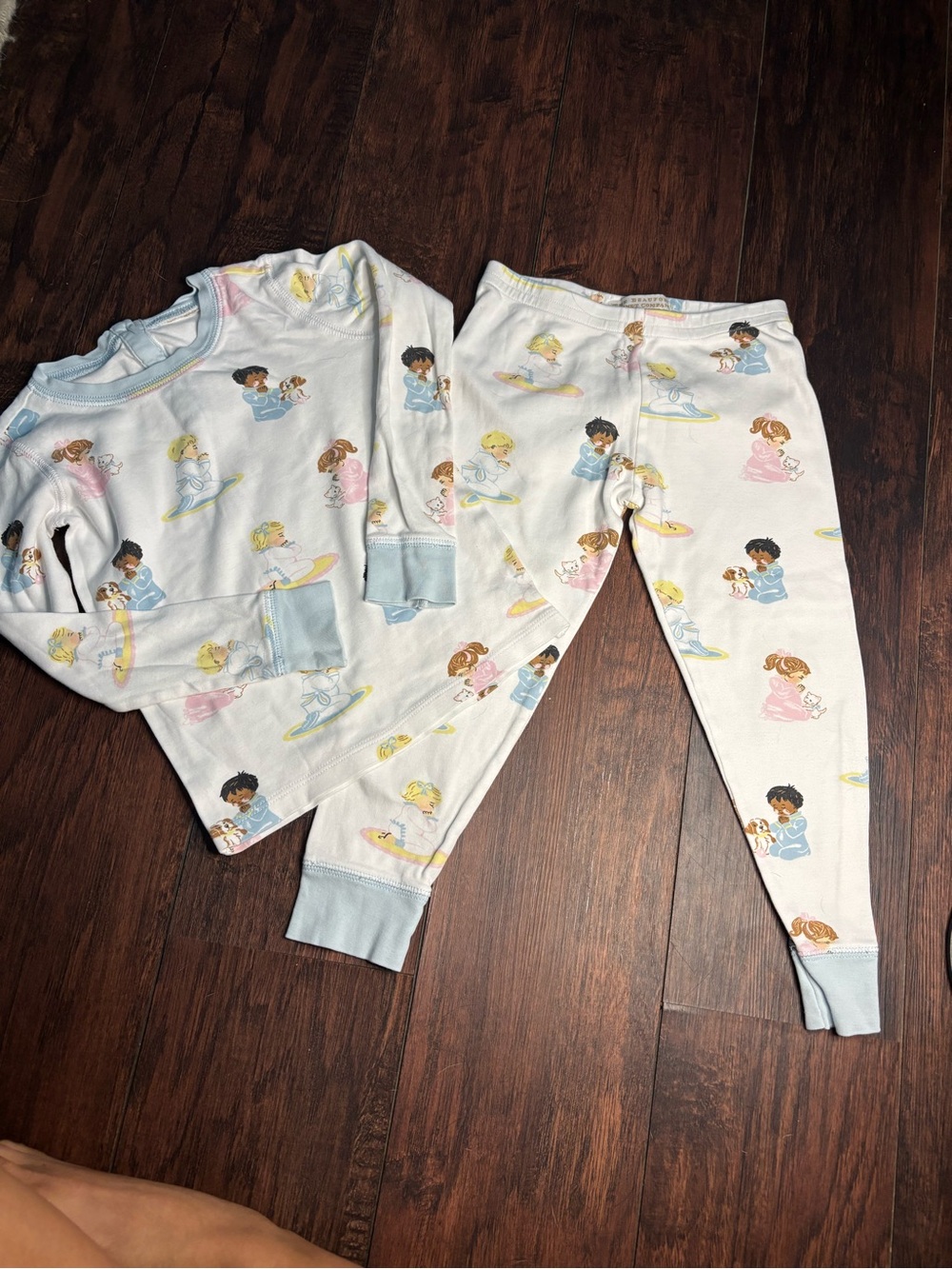 Kids White Pajama Set with Pastel Character Print